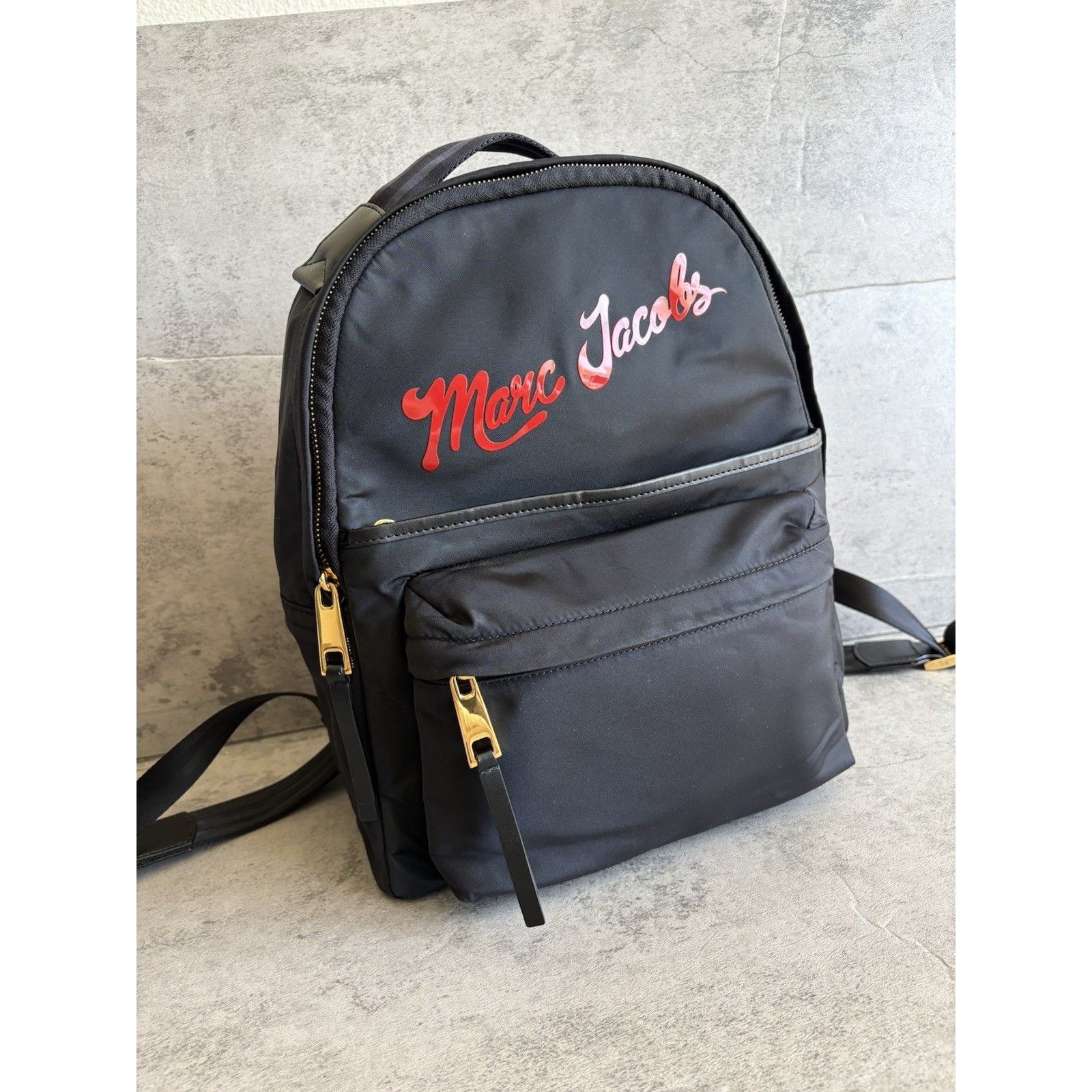 Marc Jacobs Black Logo Print Nylon Full Size Large Backpack School/Street Wear
